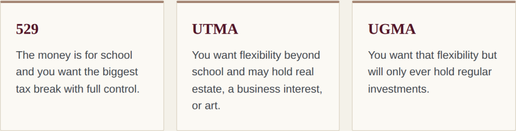 Lefavi Wealth Management When to choose a 529, a UTMA, or a UGMA
